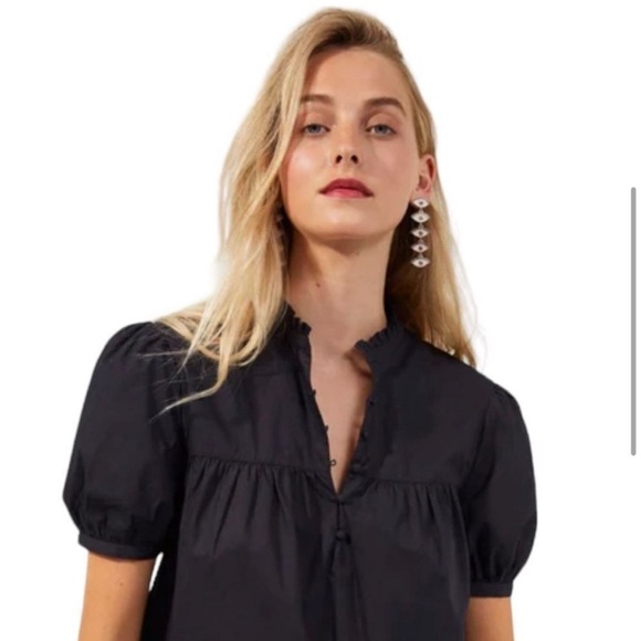 French Connection Poplin Mini Dress Organic Cotton Puff Short Sleeve Black Small - Picture 4 of 14